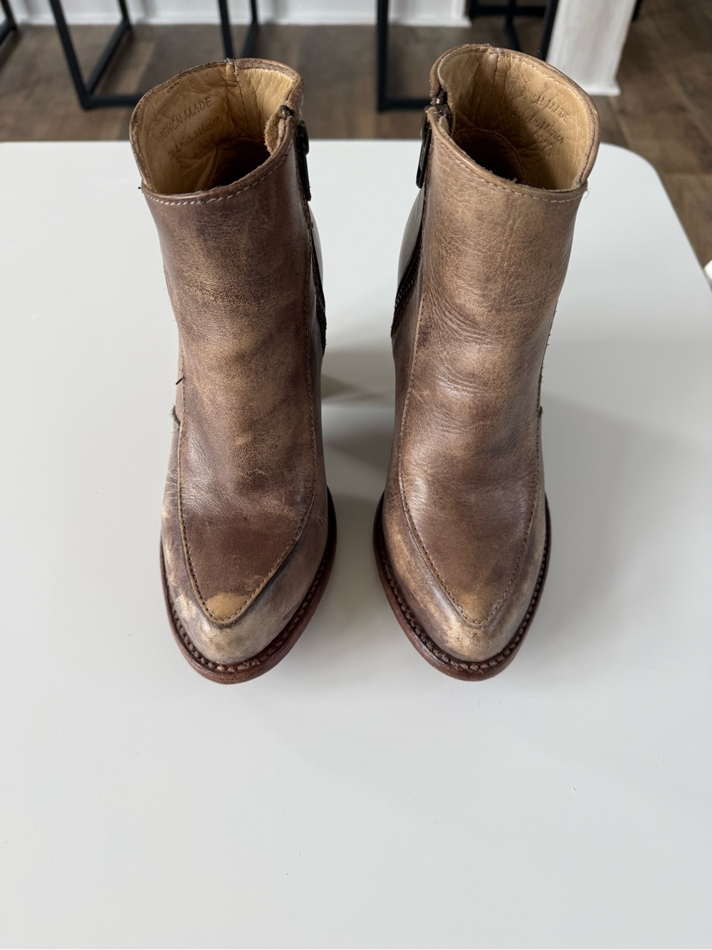 Bed Stu Tan Leather Ankle Boots with Side Zip